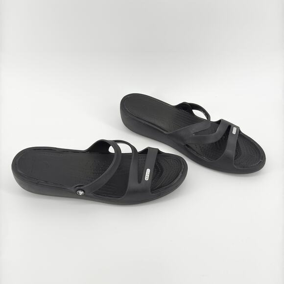 Crocs Patricia Women’s Wedge Sandals Size 11 Black Slide Comfort 1.5” Heel - Picture 2 of 9